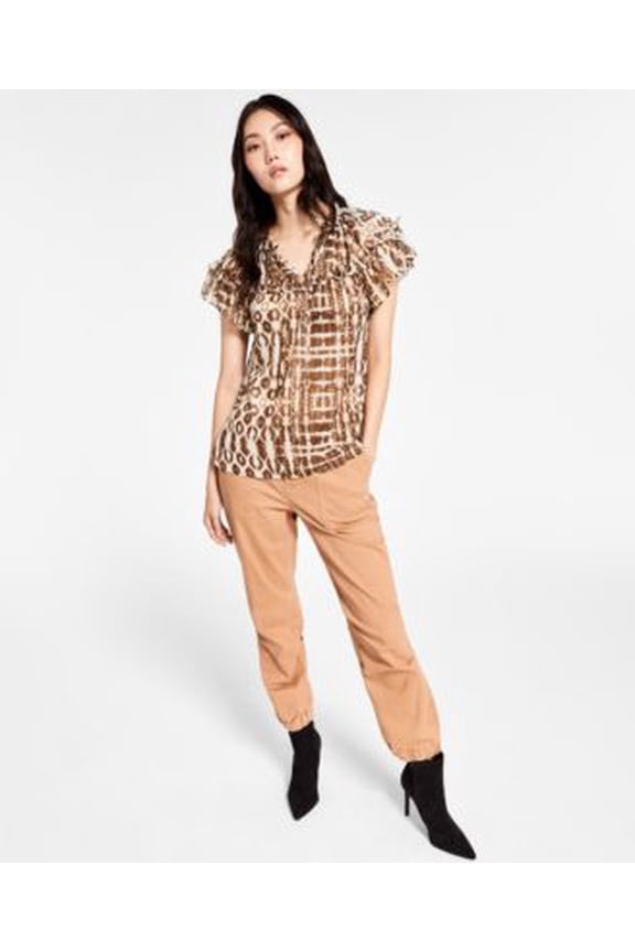 Printed Ruffled Blouse Batik Maze L