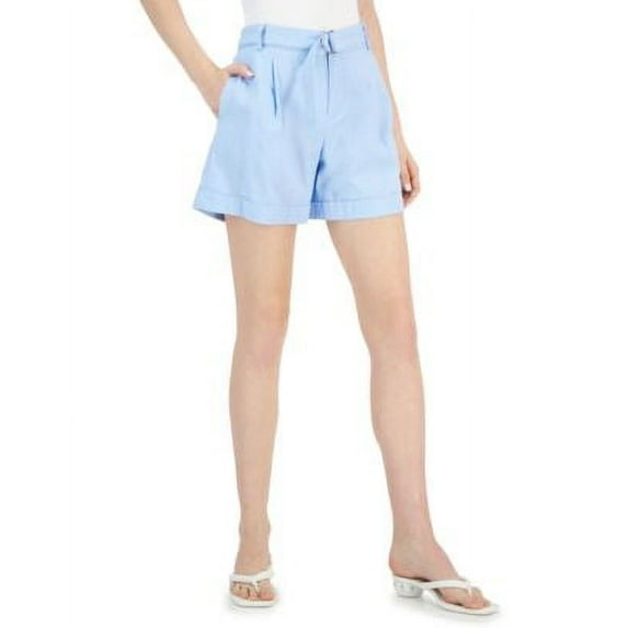 MSRP $60 Inc International Concepts Womens High Rise Belted Shorts Blue Size 6