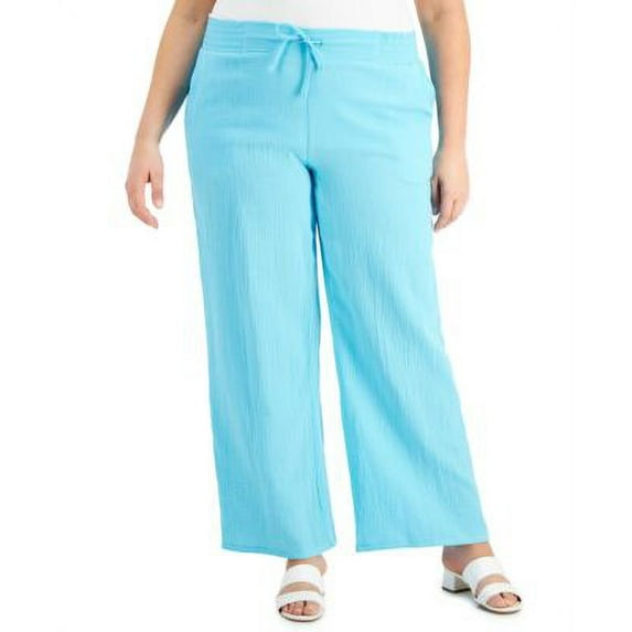 MSRP $60 Jm Collection Women Plus Size Cotton Drawstring Wide-Leg Pants Size 3X