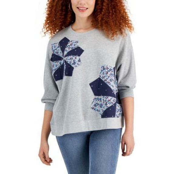 MSRP $60 Style & Co Petite Patchwork Sweatshirt Gray Size Petite XL