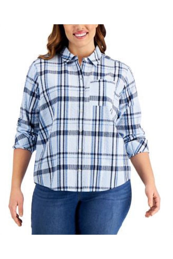 MSRP $60 Style & Co Plus Size Plaid Boyfriend Shirt Peach Size 3X