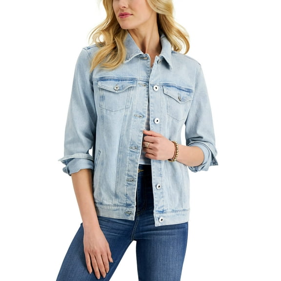 Style & Co Petite Denim Trucker Jacket Powder Blue PL