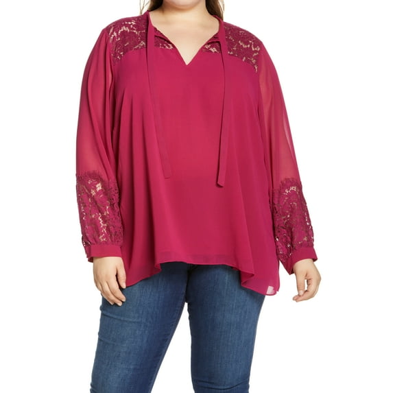MSRP $65 City Chic Trendy Plus Mysterious Lace Top Maroon Size XS