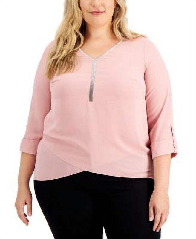 MSRP $65 Jm Collection Plus Size Diamante Handkerchief Hem Blouse Pink Size 2X