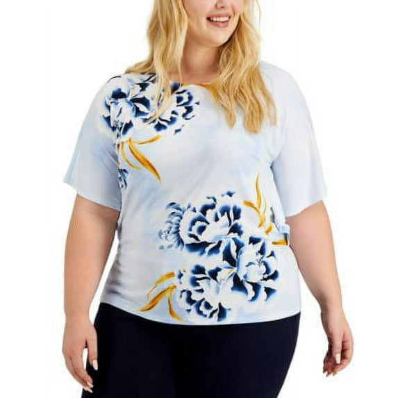MSRP $65 Jm Collection Plus Size Printed Slub Garden Top Size 3X
