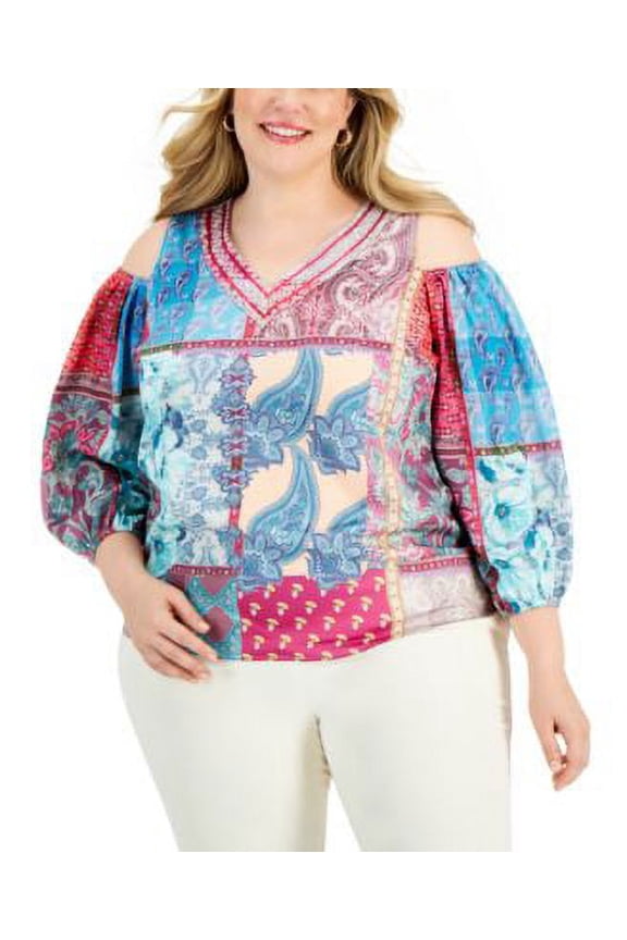 MSRP $65 Jm Collection Women Plus Size Detailed Cold-Shoulder Blouse Size 3X