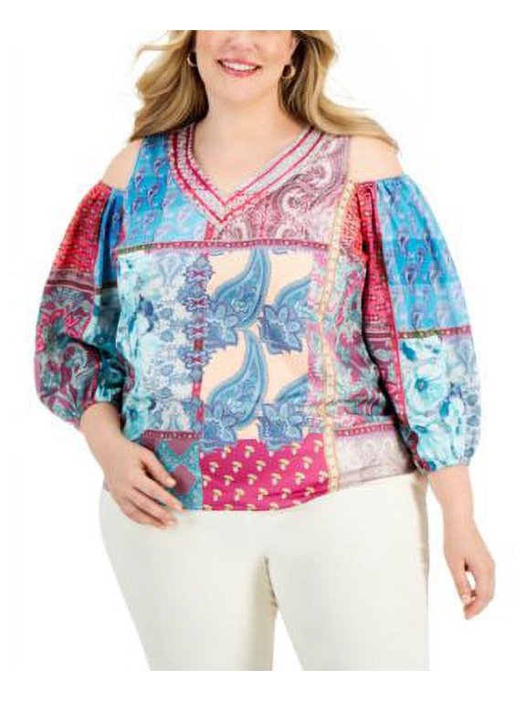 MSRP $65 Jm Collection Women Plus Size Detailed Cold-Shoulder Blouse Size 3X