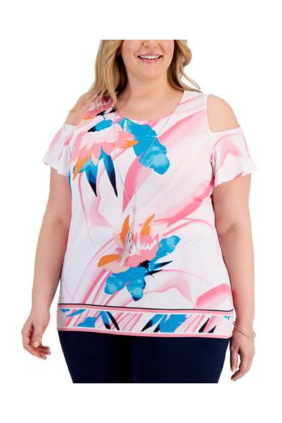 MSRP $65 Jm Collection Women Plus Size w/ Necklace Cold-Shoulder Blouse Size 1X