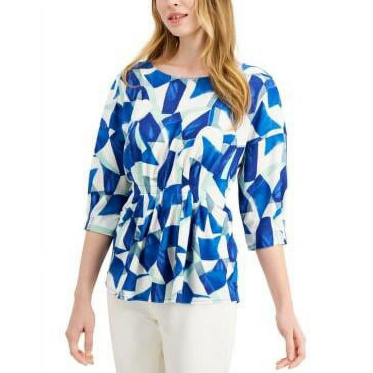 MSRP $70 Alfani Petite Printed Cinched Dolman-Sleeve Top Size Petite Small