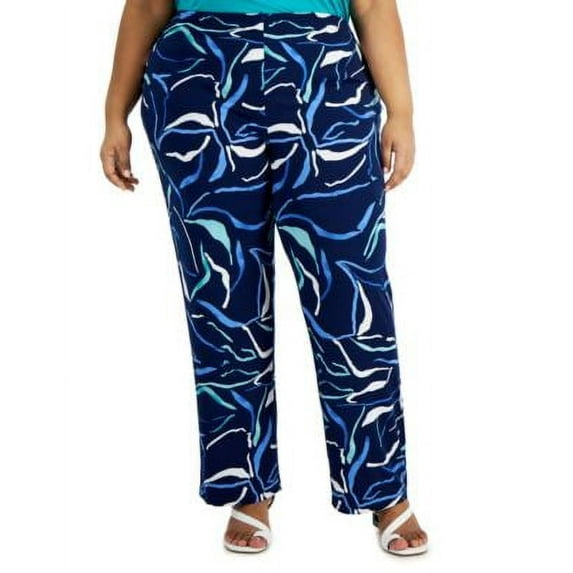MSRP $70 Alfani Plus Printed Straight Leg Pants Navy Size 0X