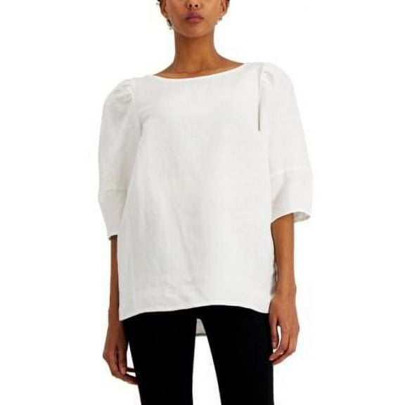 MSRP $70 Alfani Women Puff/Elbow-Sleeve Blouse White Size Small
