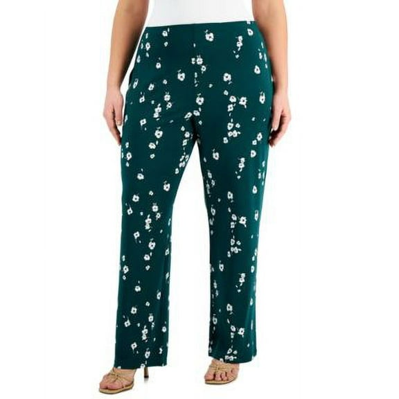 MSRP $70 Alfani Womens Plus Size Floral-Print Pull-On Pants Green Size 2X