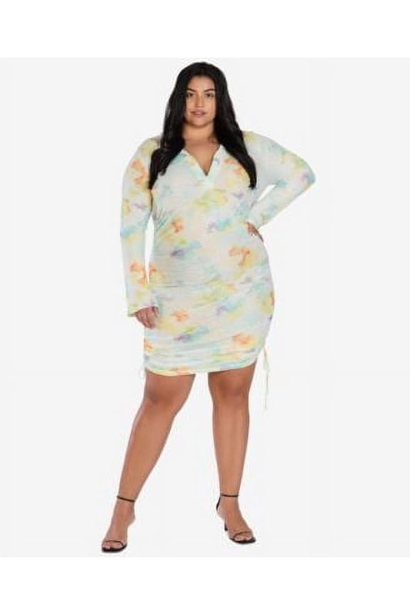 MSRP $70 Bar III Women Trendy Plus Size Mesh Ruched Bodycon Dress Size 1X