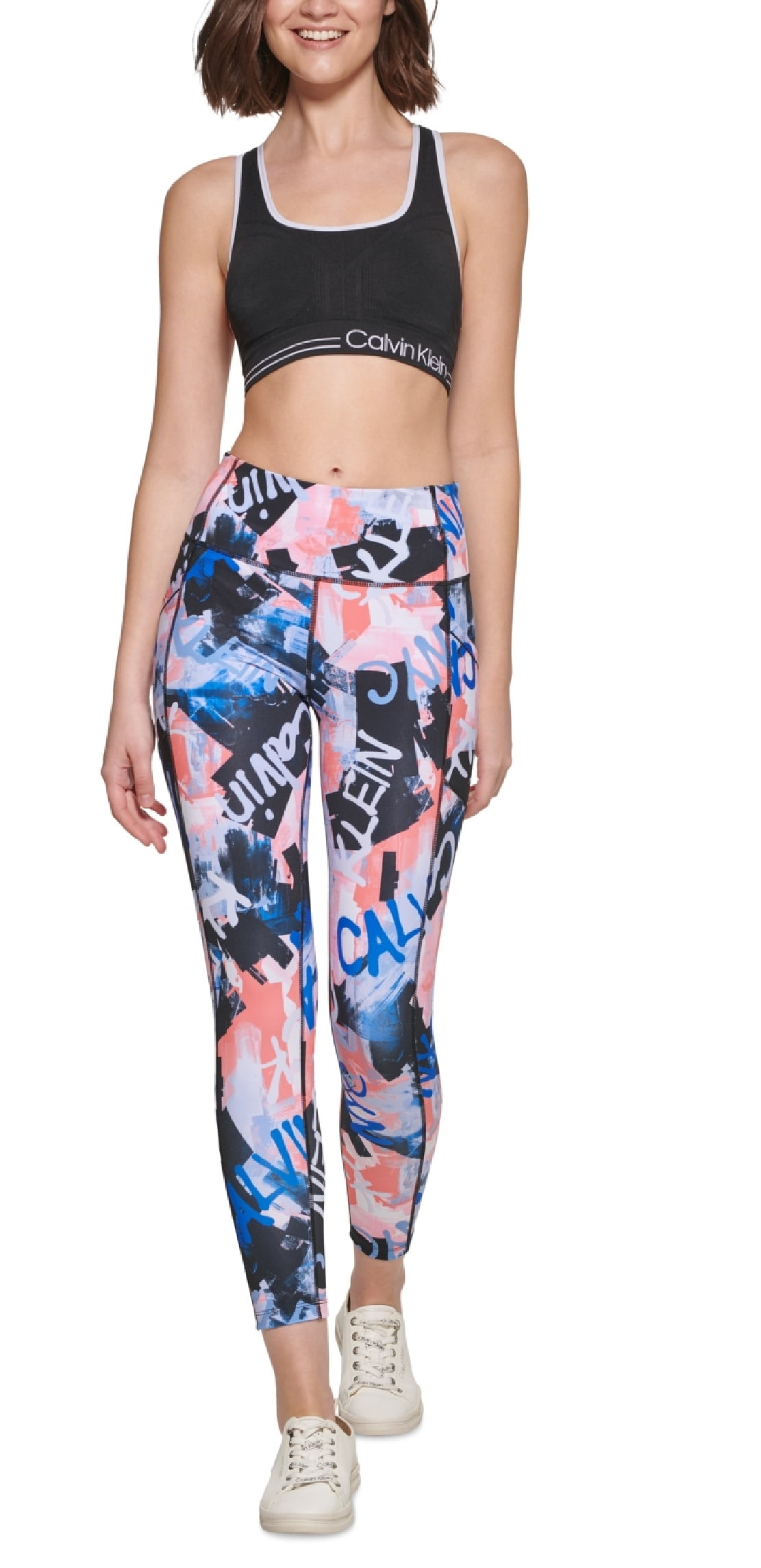 MSRP $70 Calvin Klein Womens Printed High Rise 7/8 Leggings Blue Multi Size XS