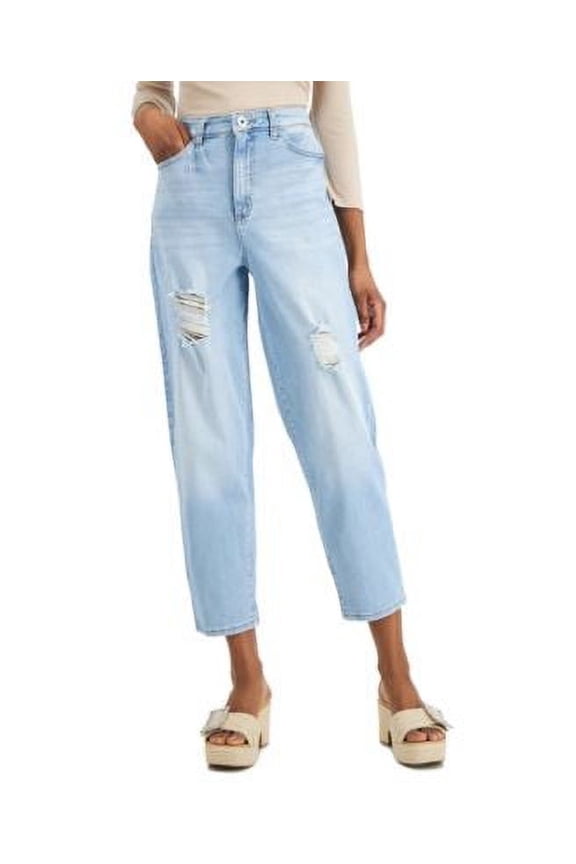 High Rise Ripped Mom Jeans Light Indigo 10