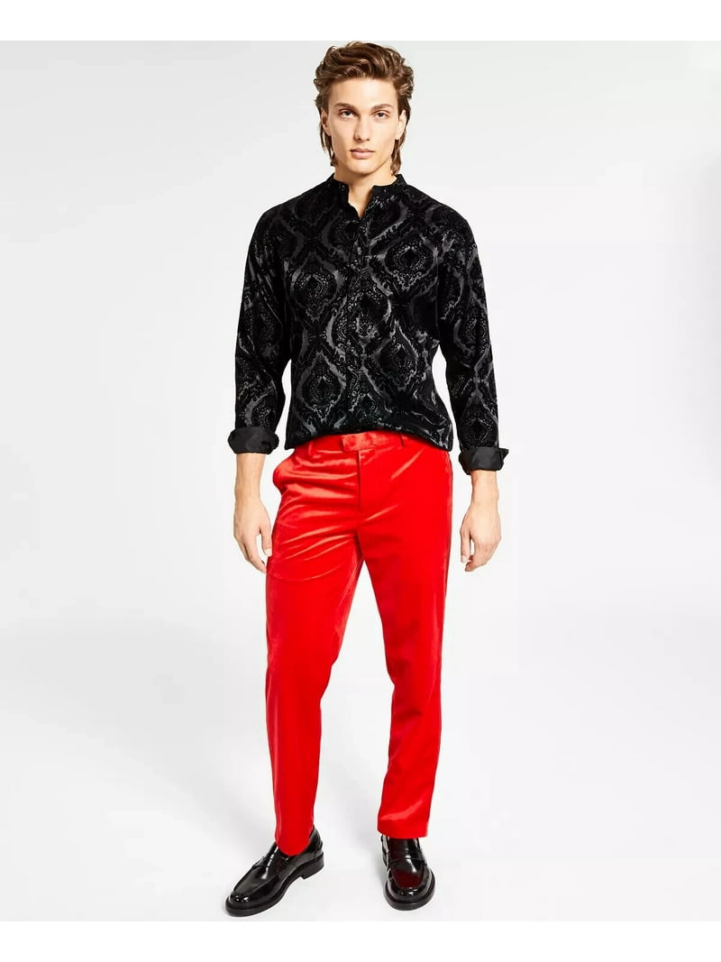 mens red velvet dress pants Men's Slim-fit Velvet Suits Separates, Pants Burgundy / 46 / MP107H-03