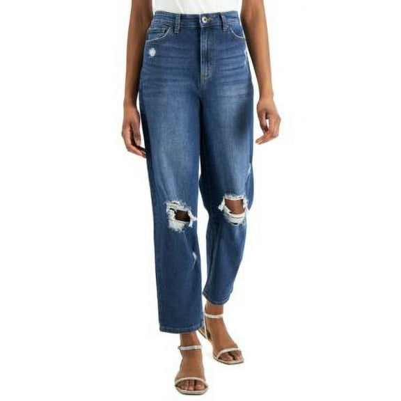 INC International Concepts Womens High Rise Ripped Mom Jeans Medium Indigo 4
