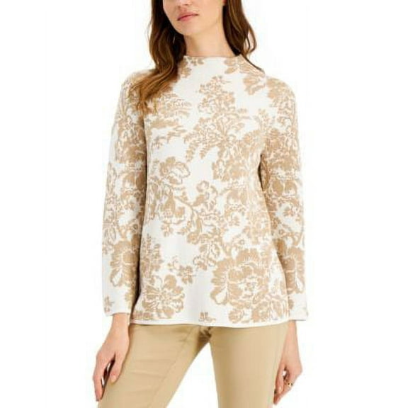 MSRP $70 Jm Collection Printed Funnel-Neck Sweater White Size XL