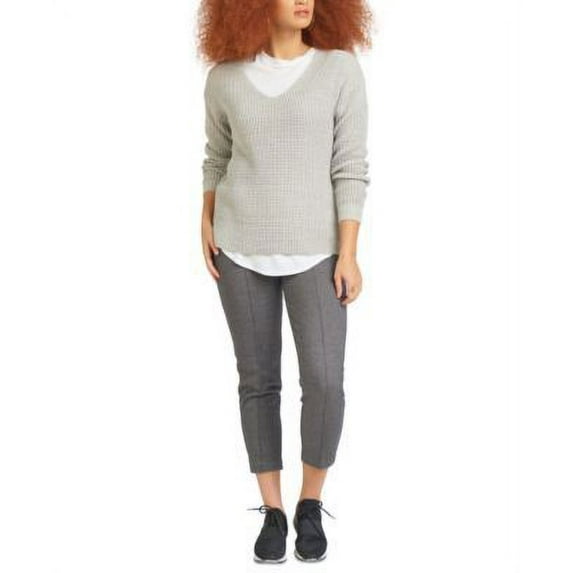 MSRP $79 Black Tape Waffle-Knit V-Neck Sweater Grey Size Medium