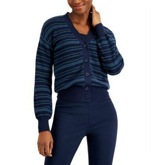 MSRP $80 Alfani Women Striped Button-Front Cardigan Blue Size XL
