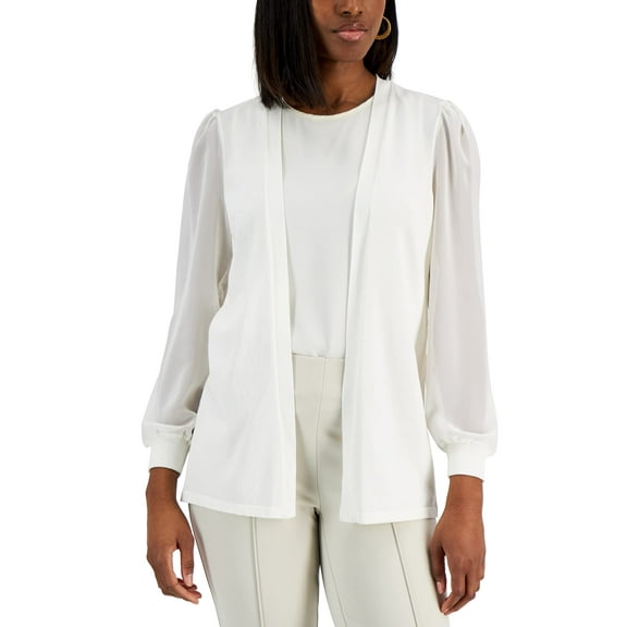 MSRP $80 Alfani Womens Chiffon-Sleeve Open-Front Cardigan White Size Large