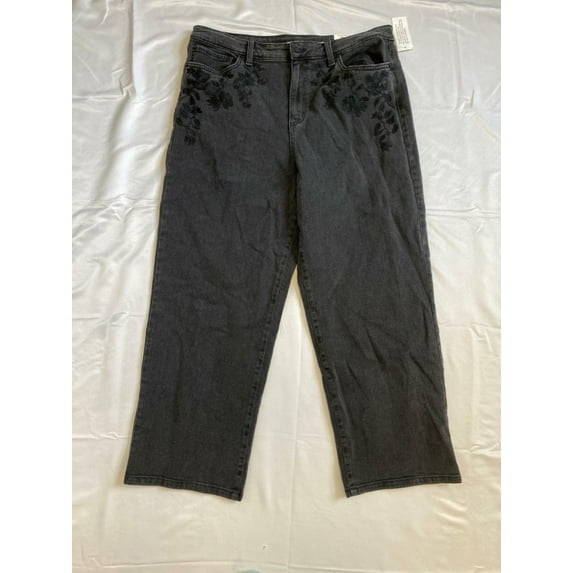MSRP $80 INC Black Floral Detail High Rise Straight Leg Jeans Size 14