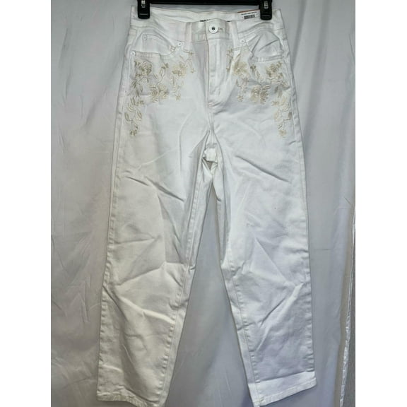 MSRP $80 INC Denim White Floral Detail Straight Leg White Jean Size 2/26