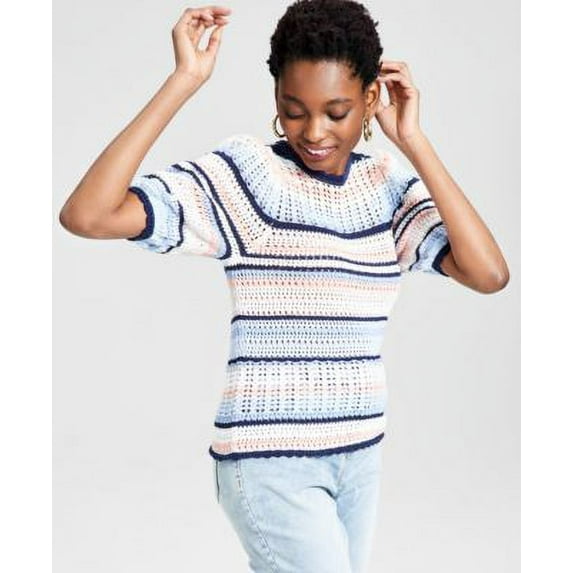 MSRP $80 Inc International Concepts Women Crochet Puff-Sleeve Sweater Size Large