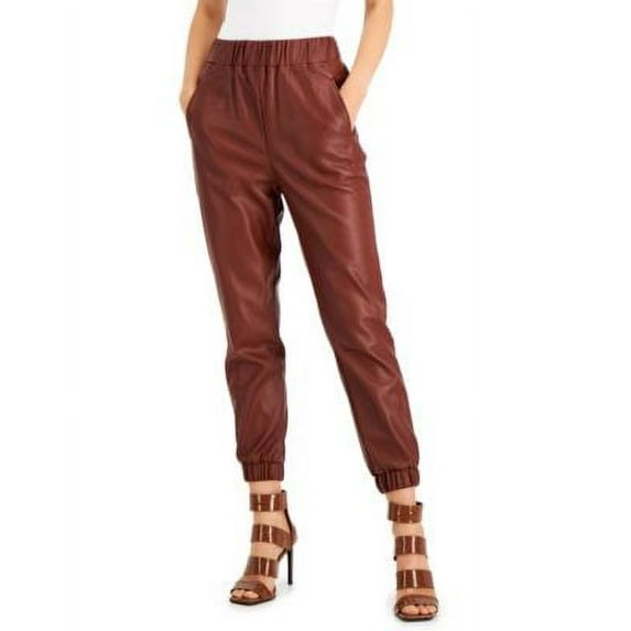 MSRP $80 Inc International Concepts Womens Faux Leather Joggers Brown Size Small