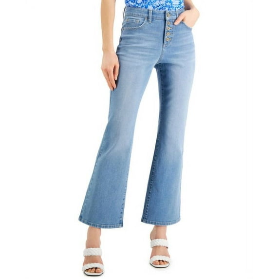 MSRP $80 Inc Petite High-Rise Button-Front Flare-Leg Jeans Blue Size 4 P