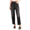 thumbnail image 1 of INC International Concepts Womens High Rise Ripped Leopard Boyfriend Jeans Washed Black 0, 1 of 1