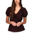 thumbnail image 1 of MSRP $84 Michael Kors Paisley Puff-Sleeve Peplum Top Red Size 2XL, 1 of 2