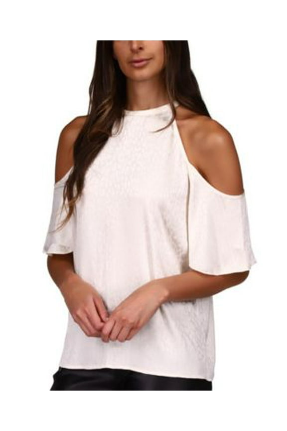 MSRP $88 Michael Kors Cold-Shoulder Cheetah-Print Top Ivory Size XS