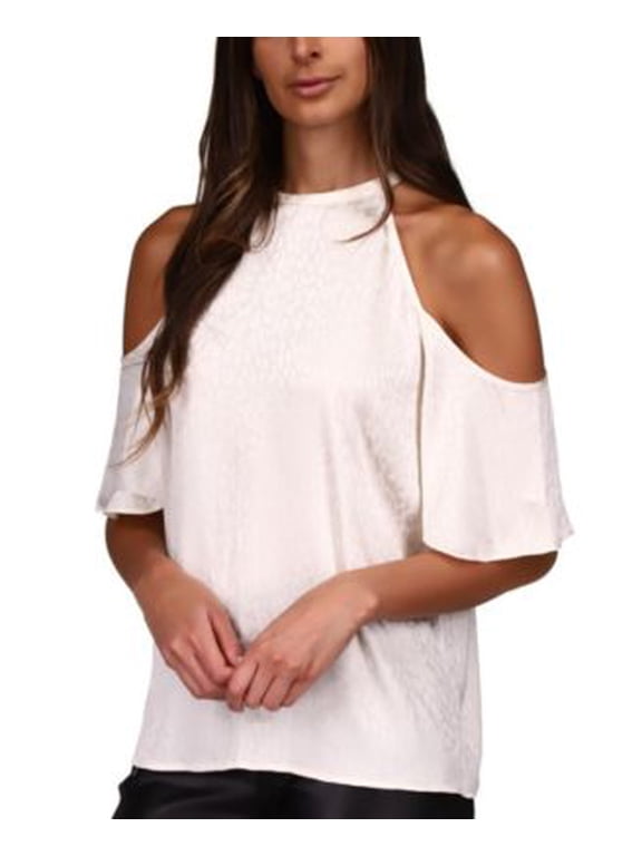 MSRP $88 Michael Kors Cold-Shoulder Cheetah-Print Top Ivory Size XS