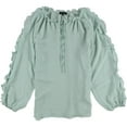 thumbnail image 1 of 1.STATE Womens Flutter Sleeve Ruffled Blouse, Green, Plus Size, 2X, 1 of 1