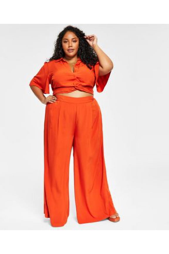 MSRP $89 Nina Parker Women Trendy Plus Size Wide-Leg Pants Orange Size 3X