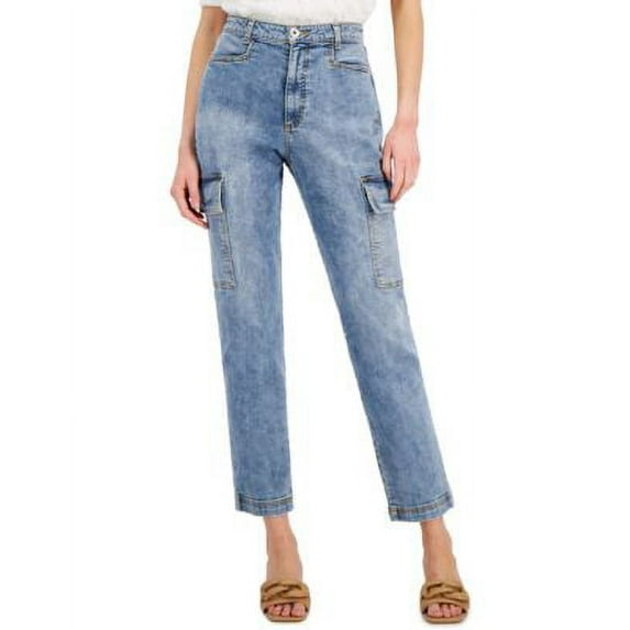 INC International Concepts High Rise Cargo Jeans Light Indigo 12
