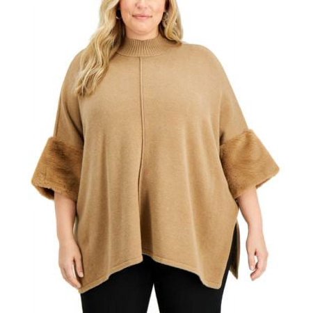 MSRP $90 Jm Collection Plus Size Faux-Fur-Trim Poncho Size 3X