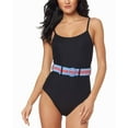 thumbnail image 1 of MSRP $98 Jessica Simpson Belted One-Piece Swimsuit Rainbow Rib Black Size Medium, 1 of 3