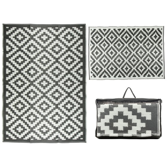 MSRUGS Courtyard Collection Trellis Design Gray/White Reversible Indoor/Outdoor Mat Area Rug with Bag - 9' x 12'