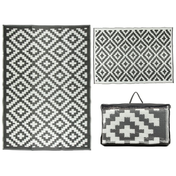 MSRUGS Courtyard Collection Trellis Design Gray/White Reversible Indoor/Outdoor Mat Area Rug with Bag - 9' x 12'