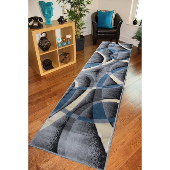 MSRUGS Frize Collection Conwy Polypropylene Area Rug Gray/ Blue 2' x 5' Runner Novelty,Abstract 6' Runner Indoor,Runner Kitchen,Entryway,Dining Room
