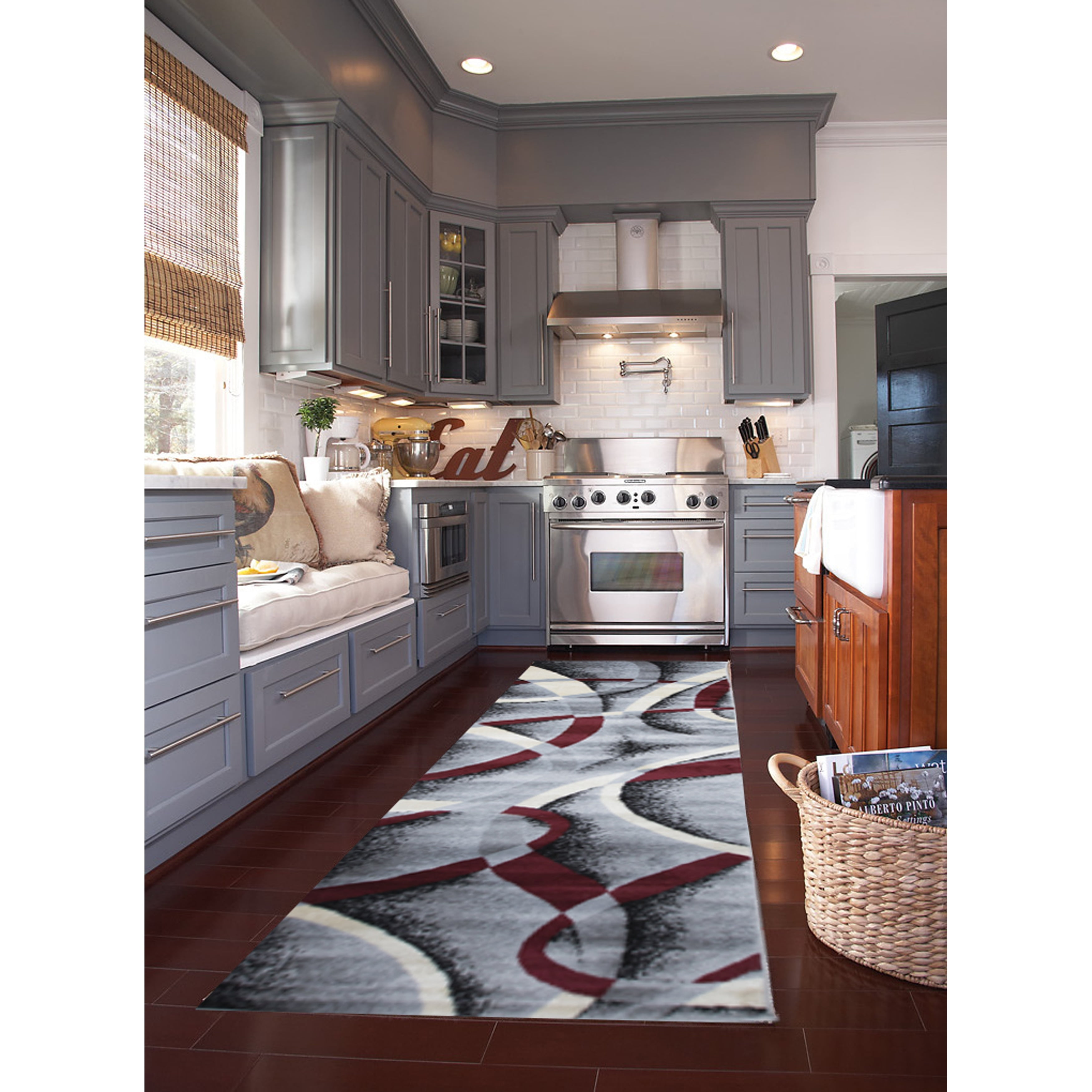 MSRUGS Frize Collection Conwy Polypropylene Area Rug Gray/ Red 2' x 7 ...