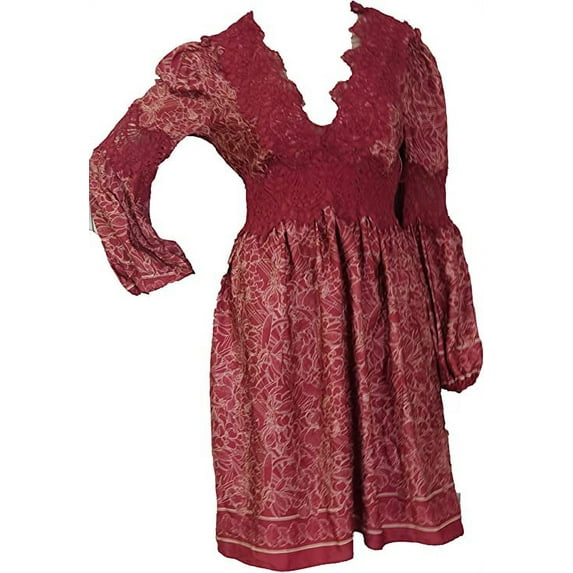 MSSP Crochet Sleeve Shift Dress, Medium, Wine