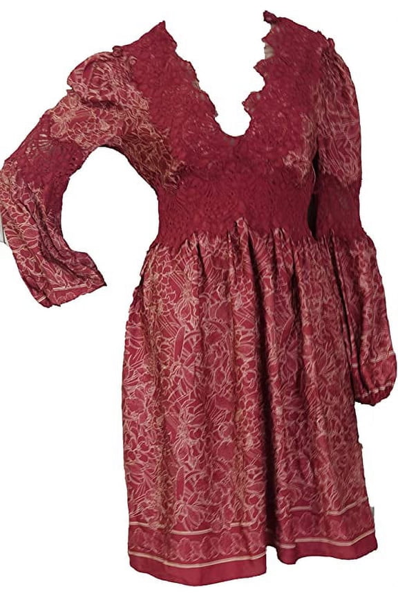 MSSP Crochet Sleeve Shift Dress, Medium, Wine