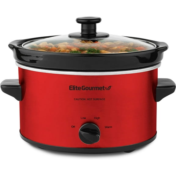 MST-275XR# Electric Oval Slow Cooker, Adjustable Temp, Entrees, Sauces, Stews & Dips, Dishwasher Safe Glass Lid Crock (2 Quart, Metallic Red)