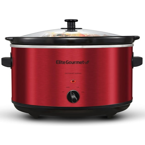 MST-900RXT Electric Ceramic XL Jumbo Slow Cooker, Adjustable Temp, Entrees, Sauces, Stews & Dips, Dishwasher Safe Glass Lid Crock, 8.5Qt, Metallic Red