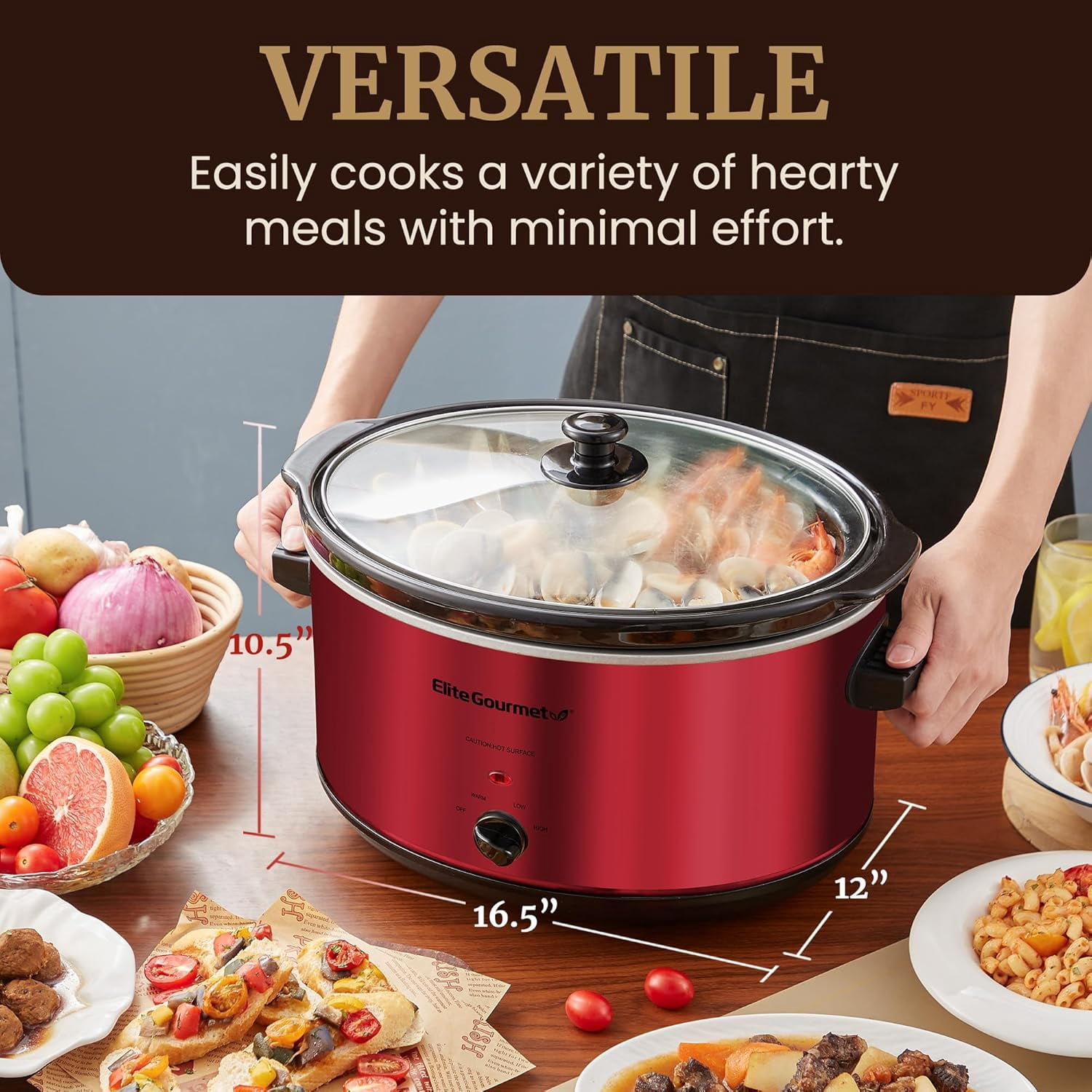 Elite Gourmet MST-900RXT Mijoteuse 8L Rouge Métallisé - Cuisson Lente XL