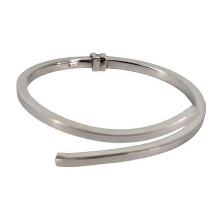MST 925 Silver Italian Hollow Endless Bangle Rhodium Plated Italy, Unisex, All Ages