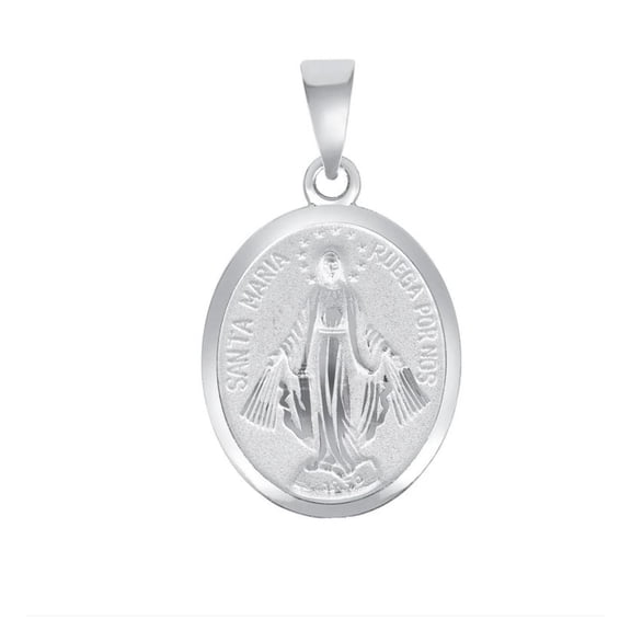 MST 925 Solid Sterling Silver Virgin Mary Miraculous (Virgen Milagrosa) Medium Two-Sided Oval Pendant Necklace Unisex, All Ages